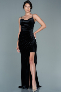 Длинное Велюровое Вечернее Платье Черный ABU2667