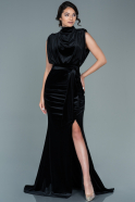 Длинное Велюровое Вечернее Платье Черный ABU2668