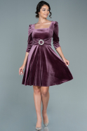 Короткое Бархатное Платье Пыльно-розовый ABK1514