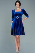 Короткое Бархатное Платье Ярко-синий ABK1514