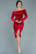 Миди Бархатное Пригласительное Платье красный ABK1515