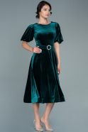 Миди Бархатное Вечернее Платье Изумрудно-зеленый ABK1516