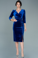 Миди Бархатное Пригласительное Платье Ярко-синий ABK1517