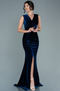 Длинное Бархатное Вечернее Платье Русалка Темно-синий ABU2671