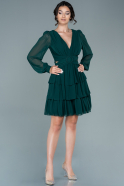 Короткое Шифоновое Платье Изумрудно-зеленый ABK1450