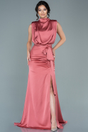 Длинное Атласное Вечернее Платье Лососевый ABU2133