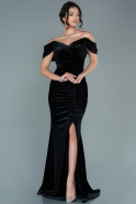 Длинное Велюровое Вечернее Платье Черный ABU2672