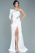 Длинное Атласное Вечернее Платье Белый ABU2676