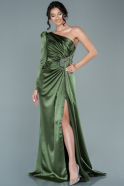 Длинное Атласное Вечернее Платье Хаки ABU2676
