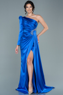 Длинное Атласное Вечернее Платье Ярко-синий ABU2676