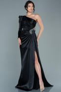 Длинное Атласное Вечернее Платье Черный ABU2676
