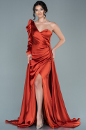 Длинное Атласное Вечернее Платье Цвет корицы ABU1715