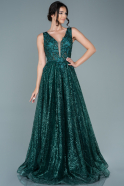 Длинное Вечернее Платье Изумрудно-зеленый ABU2677