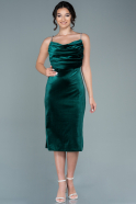 Миди Бархатное Пригласительное Платье Изумрудно-зеленый ABK1522