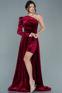 Длинное Велюровое Вечернее Платье Бордовый ABU2673