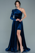 Длинное Велюровое Вечернее Платье Темно-синий ABU2673