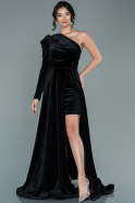 Длинное Велюровое Вечернее Платье Черный ABU2673