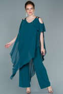 Длинное Шифоновое Вечернее Платье Изумрудно-зеленый ABT079