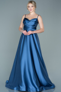 Длинное Атласное Вечернее Платье Индиго ABU1601