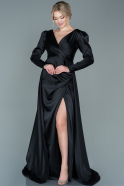 Длинное Атласное Вечернее Платье Черный ABU2166