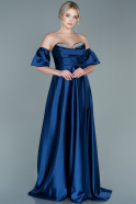 Длинное Атласное Вечернее Платье Темно-синий ABU2614