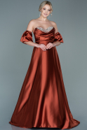 Длинное Атласное Вечернее Платье Цвет корицы ABU2614