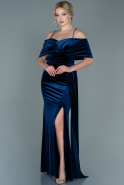 Длинное Велюровое Вечернее Платье Темно-синий ABU2689