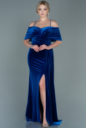 Длинное Велюровое Вечернее Платье Ярко-синий ABU2689