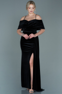 Длинное Велюровое Вечернее Платье Черный ABU2689