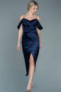 Миди Атласное Пригласительное Платье Темно-синий ABK1534