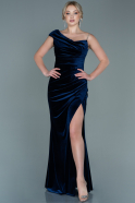 Длинное Велюровое Вечернее Платье Темно-синий ABU2687