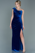 Длинное Велюровое Вечернее Платье Ярко-синий ABU2687