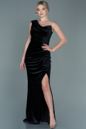 Длинное Велюровое Вечернее Платье Черный ABU2687