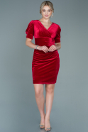 Короткое Бархатное Платье красный ABK1530