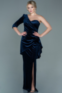 Длинное Велюровое Вечернее Платье Темно-синий ABU2666