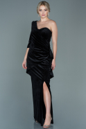 Длинное Велюровое Вечернее Платье Черный ABU2666