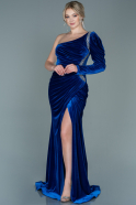 Длинное Велюровое Вечернее Платье Ярко-синий ABU2696