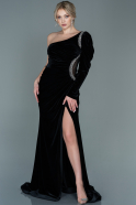 Длинное Велюровое Вечернее Платье Черный ABU2696