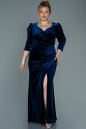 Длинное Бархатное Вечернее Платье Темно-синий ABU2697