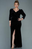 Длинное Бархатное Вечернее Платье Черный ABU2697
