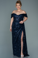 Длинное Вечернее Платье С Чешуйками Темно-синий ABU2596