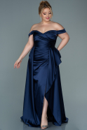 Большое Атласное Платье Темно-синий ABU2670
