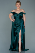 Большое Атласное Платье Изумрудно-зеленый ABU2670