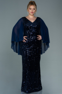 Длинное Бархатное Платье С Пайетками Для Полных Темно-синий ABU2680