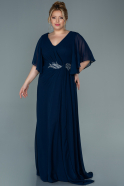 Длинное Шифоновое Вечернее Платье Темно-синий ABU2683