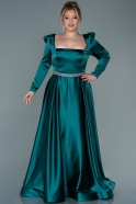 Большое Атласное Платье Изумрудно-зеленый ABU2684