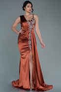 Длинное Атласное Вечернее Платье Цвет корицы ABU2598