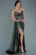 Длинное Атласное Вечернее Платье Хаки ABU3998