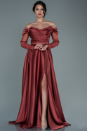 Длинное Атласное Вечернее Платье Цвет корицы ABU2703