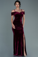 Длинное Велюровое Вечернее Платье Бордовый ABU1992